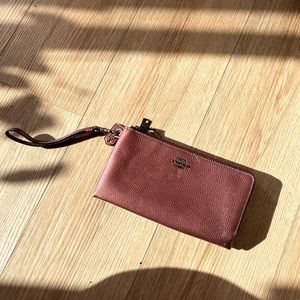 New metallic leather coach wallet/wristlet with double zipper